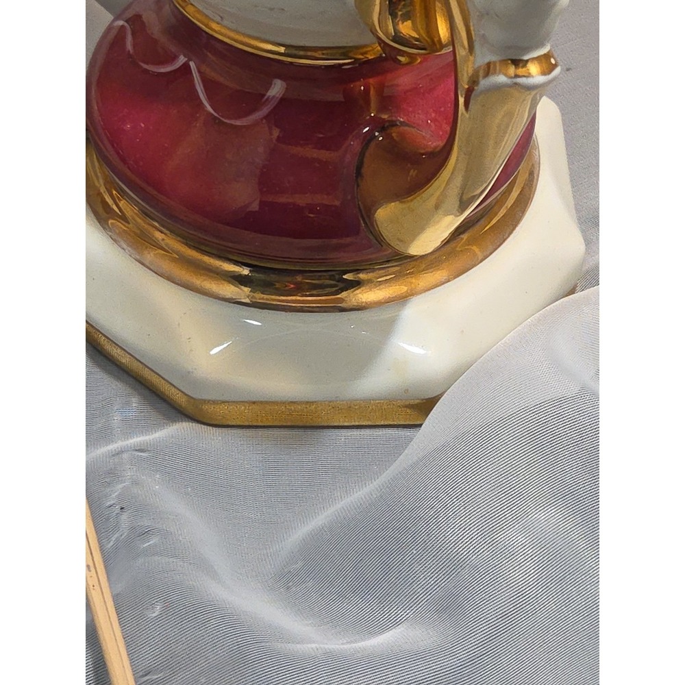 Victorian Style Lamp Worrall Roses Swans Gilded Ceramic 1940s Signed  Wescal Wrk - Picture 12 of 13